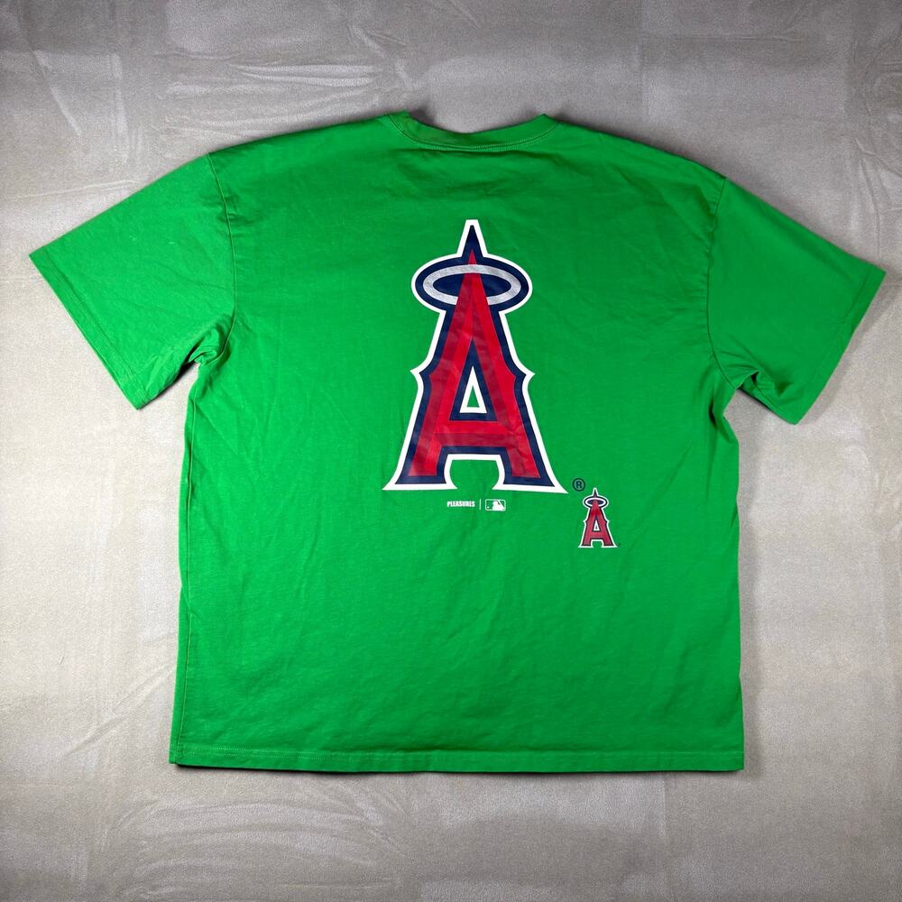 Pleasures x MLB Los Angeles Angels Logo‎ Green T Shirt Men’s XL Streetwear